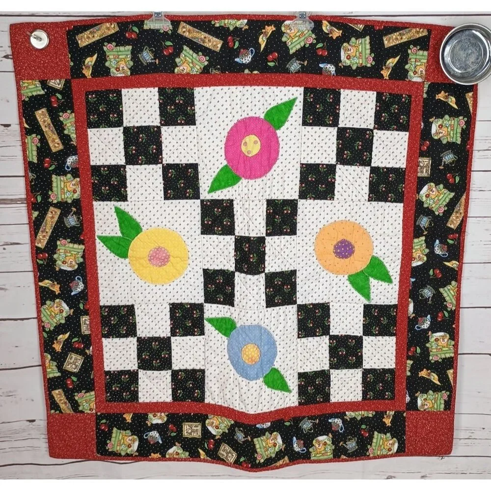 Home Sweet Home Multi Print Black White 34 x 34 Handmade‎ Quilt